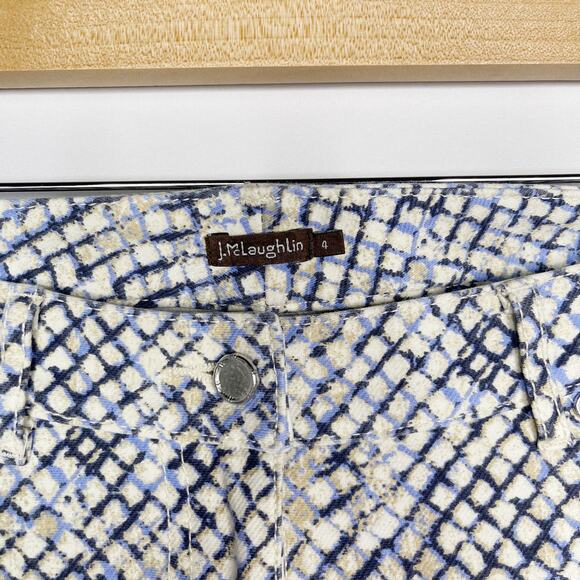 J McLaughlin Size 4 Cream Blue Lexi Skinny Jeans Snakeskin Print Cotton Stretch - Picture 6 of 12
